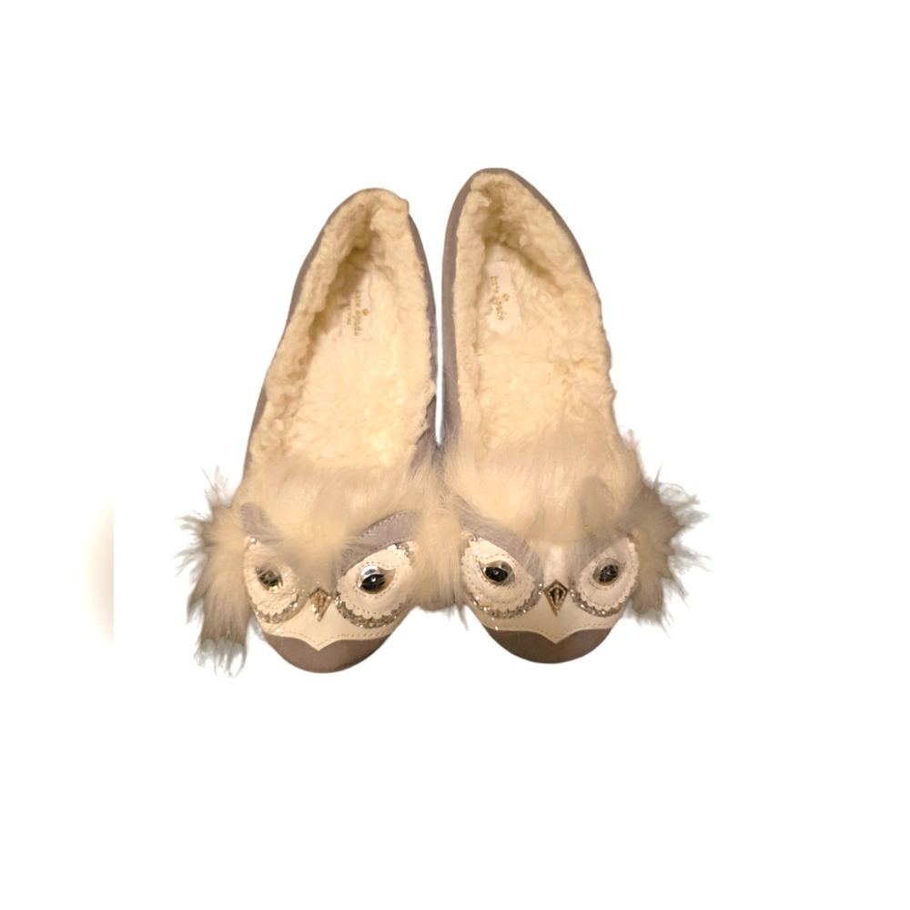 Betsey Johnson Owl Slippers Gray and White/Size 6